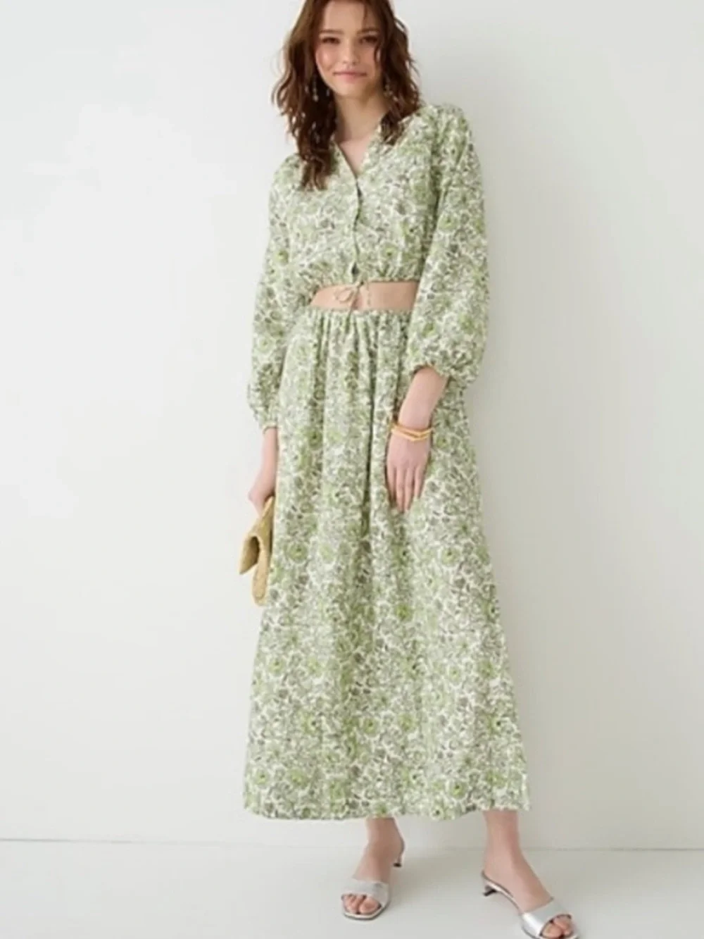 J. Crew Linen Maxi Skirt in Tossed Floral